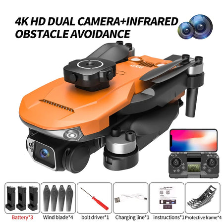 New S165 MAX Obstacle Avoidance Drone With 4K WIFI Dual ESC Camera 4-Axis Mini Foldable Brushless 4K Aircraft Drone Boy Gift Toy Yellow 3 Battery