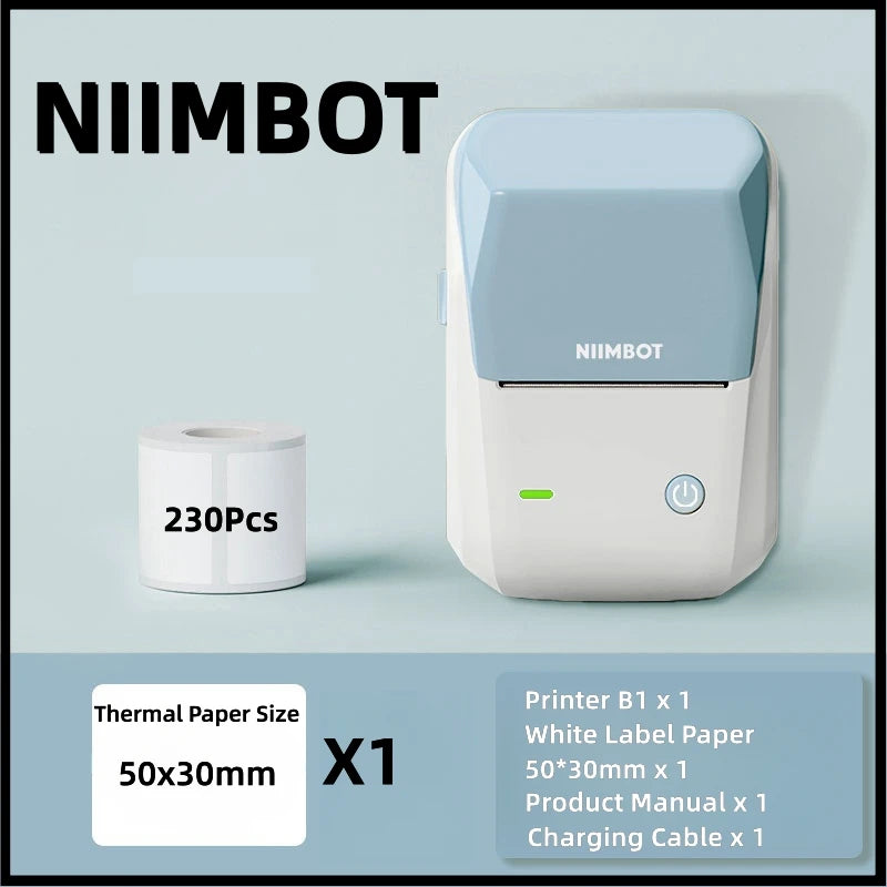 Niimbot B1 Label Printer Portable Handheld Thermal Printer Mini Barcode QR Code Sticker Paper Color Rolls Maker Cable Be Gift 1Roll