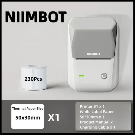 Niimbot B1 Label Printer Portable Handheld Thermal Printer Mini Barcode QR Code Sticker Paper Color Rolls Maker Cable Gy Gift 1Roll