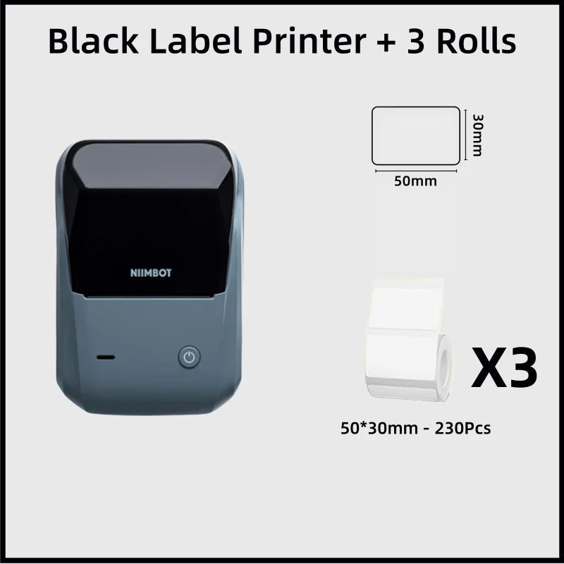 NIIMBOT B1 Label Printer Smart Portable Label Printer Inkless 20-50mm  thermal printer Black 50X30 3Rolls