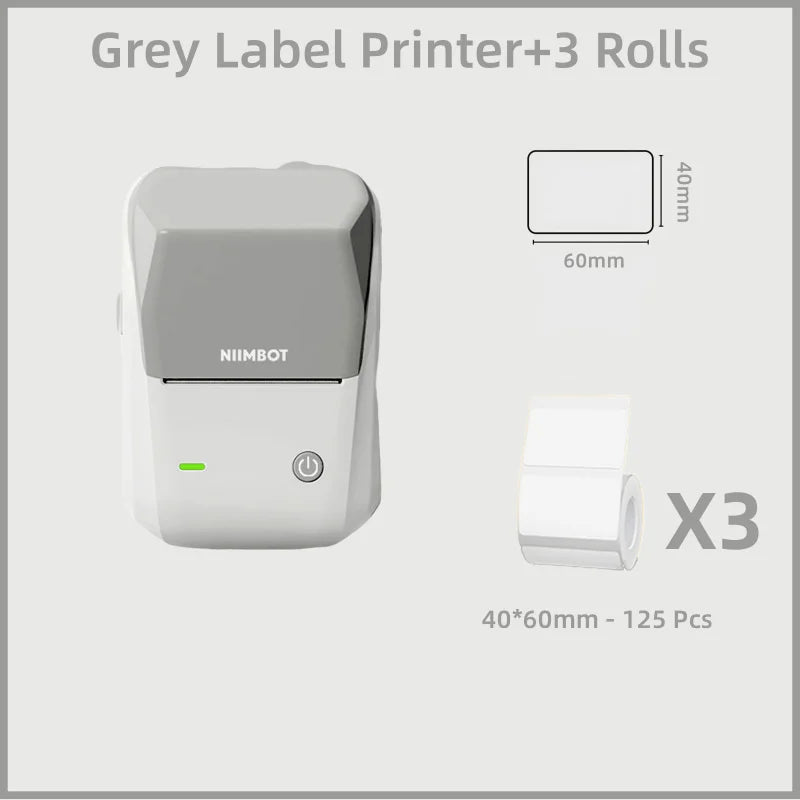 NIIMBOT B1 Label Printer Smart Portable Label Printer Inkless 20-50mm  thermal printer Gray 40X60 3Rolls
