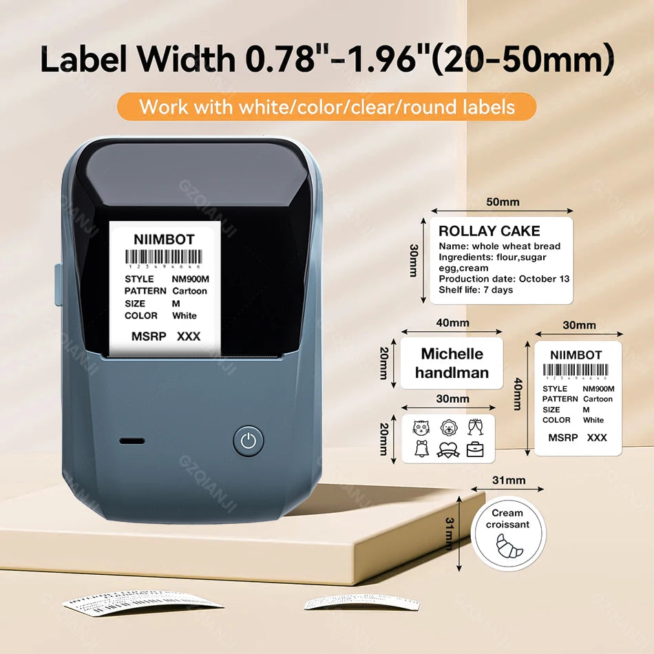 Niimbot B1 Wireless Label Maker Swap Color Round Adhesive Sticker Business Labeling Printer Machine Price Notes Paper 20-50mm