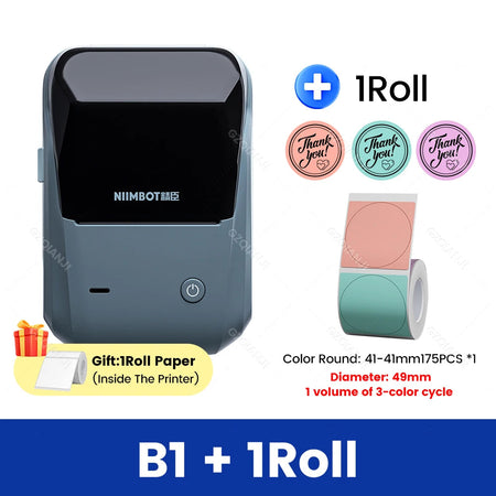 Niimbot B1 Wireless Label Maker Swap Color Round Adhesive Sticker Business Labeling Printer Machine Price Notes Paper 20-50mm Add 1BLY34-34mm
