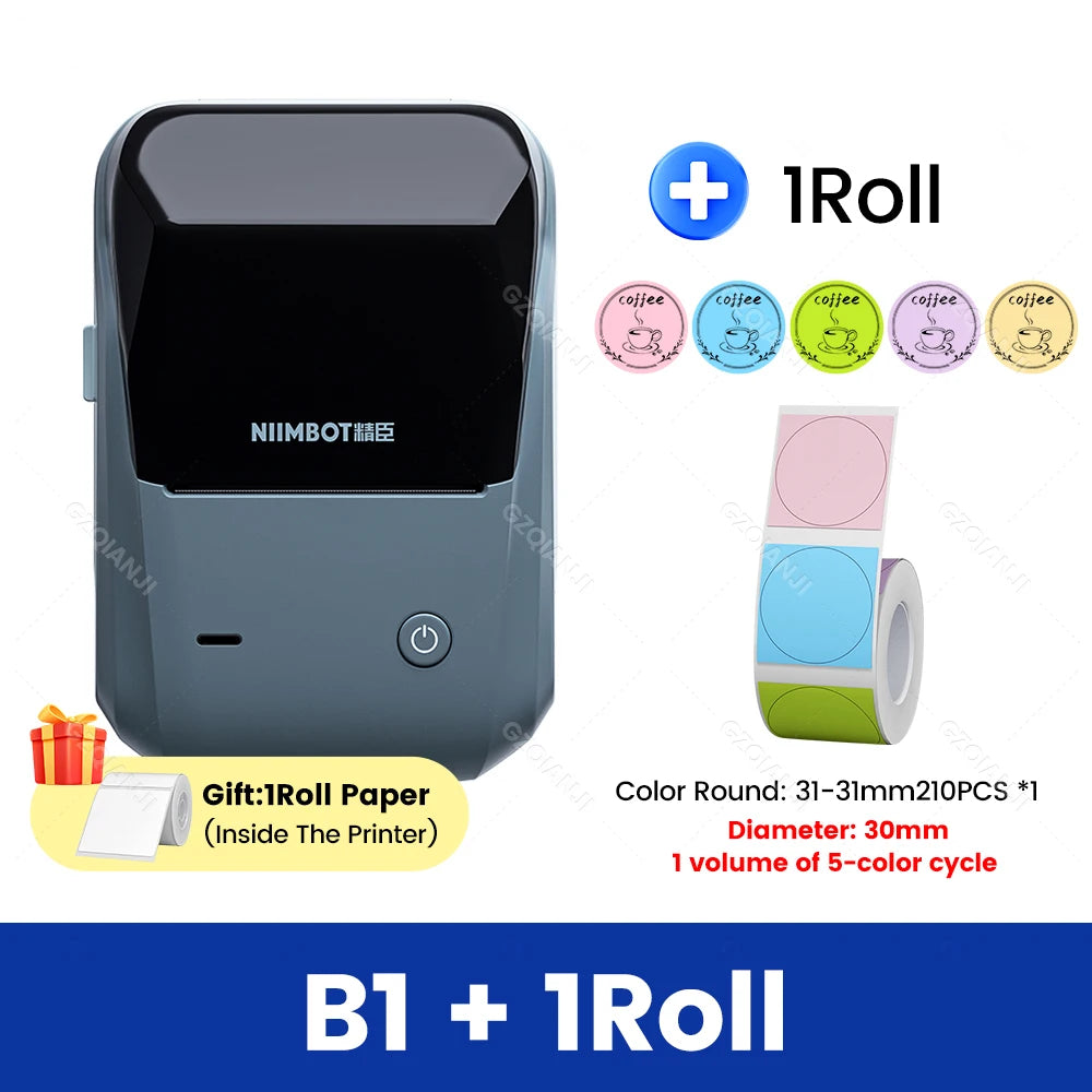 Niimbot B1 Wireless Label Maker Swap Color Round Adhesive Sticker Business Labeling Printer Machine Price Notes Paper 20-50mm Add 1DCYX31-31mm