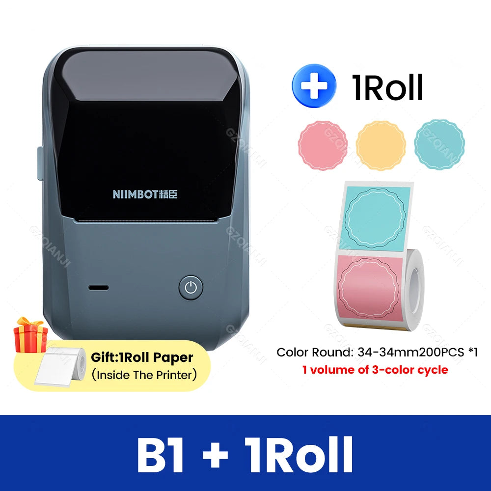 Niimbot B1 Wireless Label Maker Swap Color Round Adhesive Sticker Business Labeling Printer Machine Price Notes Paper 20-50mm Add 1NKFW41-41mm