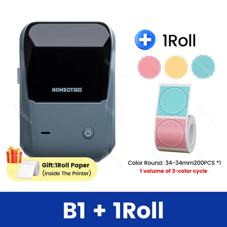 Niimbot B1 Wireless Label Maker Swap Color Round Adhesive Sticker Business Labeling Printer Machine Price Notes Paper 20-50mm Add 1NKFW41-41mm