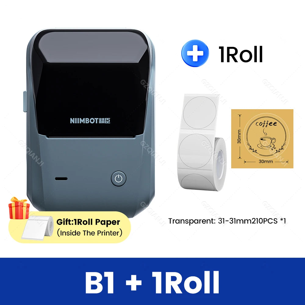 Niimbot B1 Wireless Label Maker Swap Color Round Adhesive Sticker Business Labeling Printer Machine Price Notes Paper 20-50mm Add 1Trans31-31mm