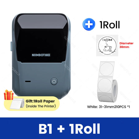 Niimbot B1 Wireless Label Maker Swap Color Round Adhesive Sticker Business Labeling Printer Machine Price Notes Paper 20-50mm Add 1WH 31-31mm