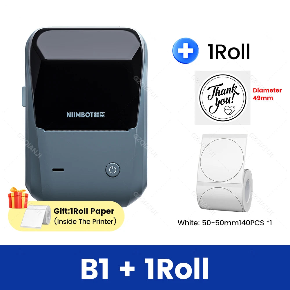 Niimbot B1 Wireless Label Maker Swap Color Round Adhesive Sticker Business Labeling Printer Machine Price Notes Paper 20-50mm Add 1WH 50-50mm
