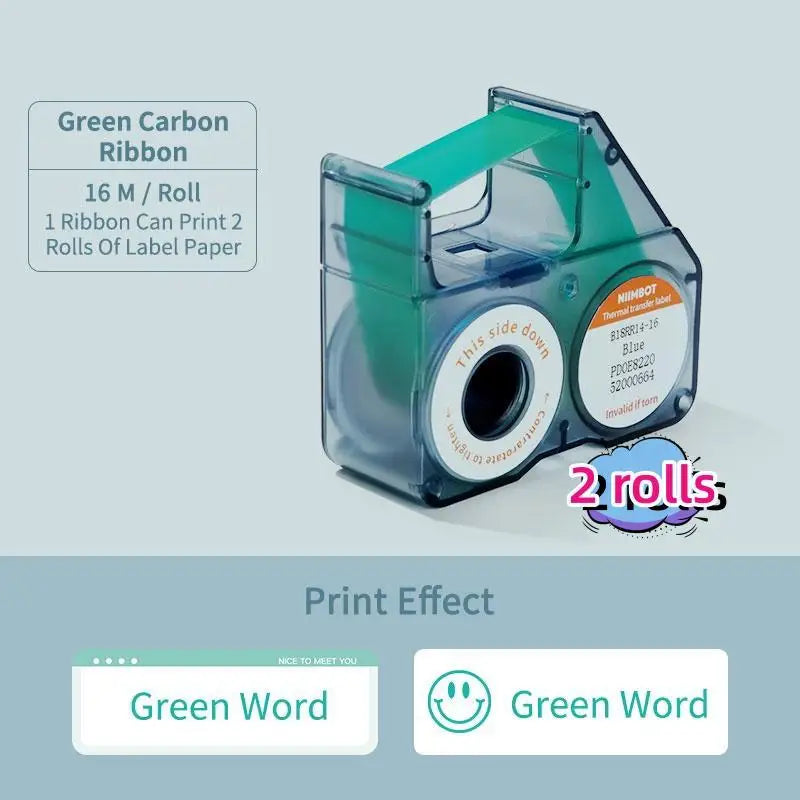 NIIMBOT b18 Thermal transfer label printer Wireless Bluetooth connection, B18 decal paper , printing a variety of color ribbon 2 rolls green / CHINA