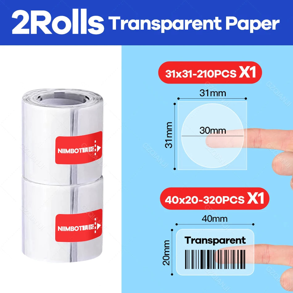 Niimbot B21 Transparent Roll Sticker Label Printing Paper Name Sticker adhesive sticker book stationery Paper for Label Printer 2 transparent A
