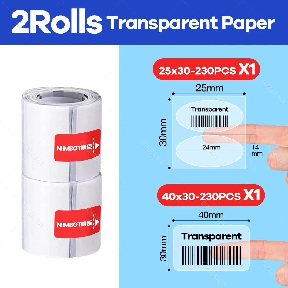 Niimbot B21 Transparent Roll Sticker Label Printing Paper Name Sticker adhesive sticker book stationery Paper for Label Printer 2 transparent B
