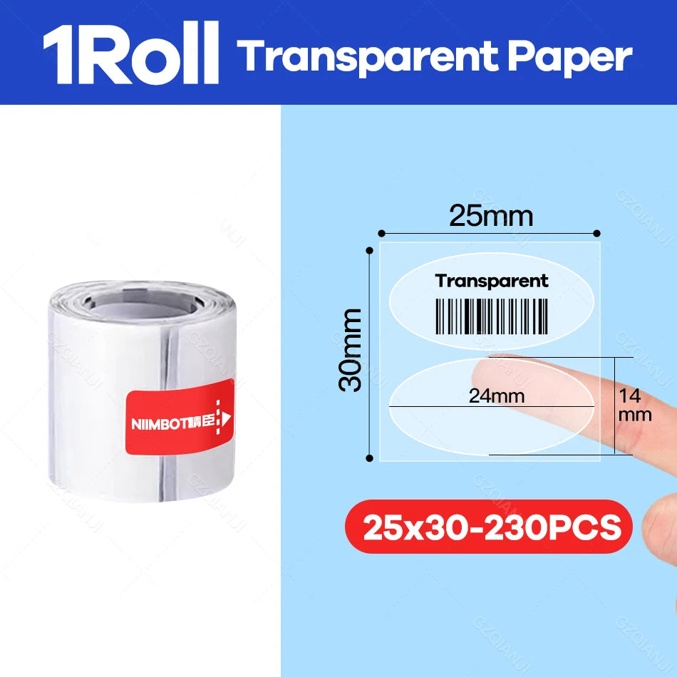 Niimbot B21 Transparent Roll Sticker Label Printing Paper Name Sticker adhesive sticker book stationery Paper for Label Printer 25X30mm-230PCS