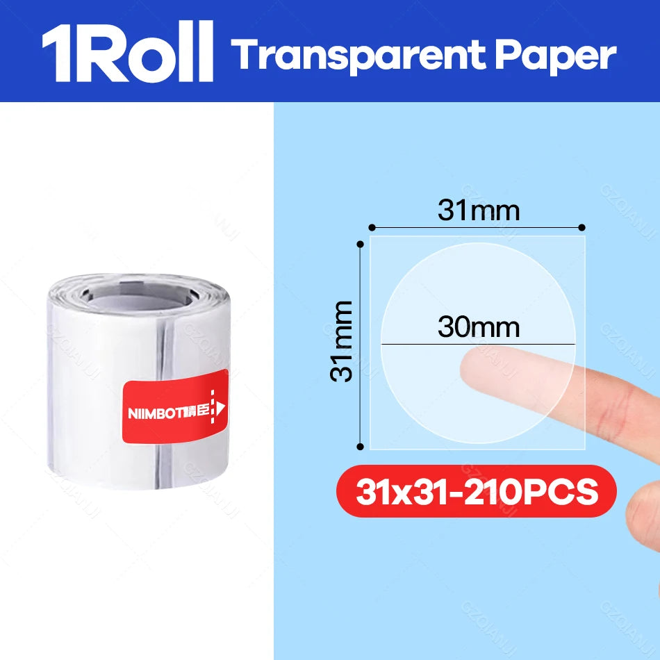 Niimbot B21 Transparent Roll Sticker Label Printing Paper Name Sticker adhesive sticker book stationery Paper for Label Printer 31X31mm-210PCS