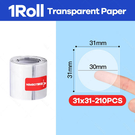 Niimbot B21 Transparent Roll Sticker Label Printing Paper Name Sticker adhesive sticker book stationery Paper for Label Printer 31X31mm-210PCS