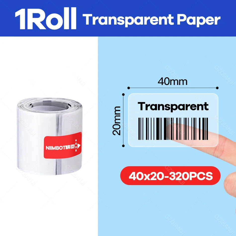 Niimbot B21 Transparent Roll Sticker Label Printing Paper Name Sticker adhesive sticker book stationery Paper for Label Printer 40X20mm-320PCS