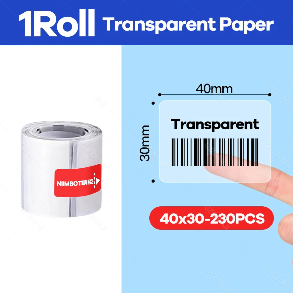 Niimbot B21 Transparent Roll Sticker Label Printing Paper Name Sticker adhesive sticker book stationery Paper for Label Printer 40X30mm-230PCS