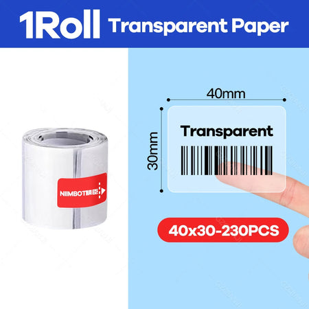 Niimbot B21 Transparent Roll Sticker Label Printing Paper Name Sticker adhesive sticker book stationery Paper for Label Printer 40X30mm-230PCS