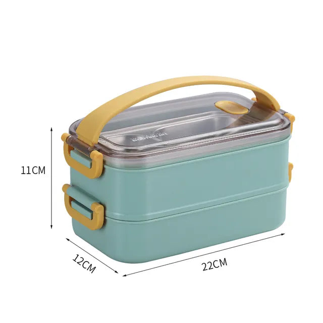 Office Picnic Bento Box Stainless Steel Portable Bento Lunch Box For Kids School Children Salad Fruit Food Storage Container Box 2 Layer-Green / CHINA