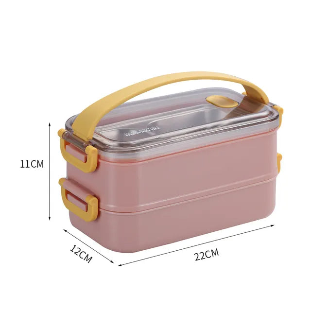 Office Picnic Bento Box Stainless Steel Portable Bento Lunch Box For Kids School Children Salad Fruit Food Storage Container Box 2 Layer-Pink / CHINA