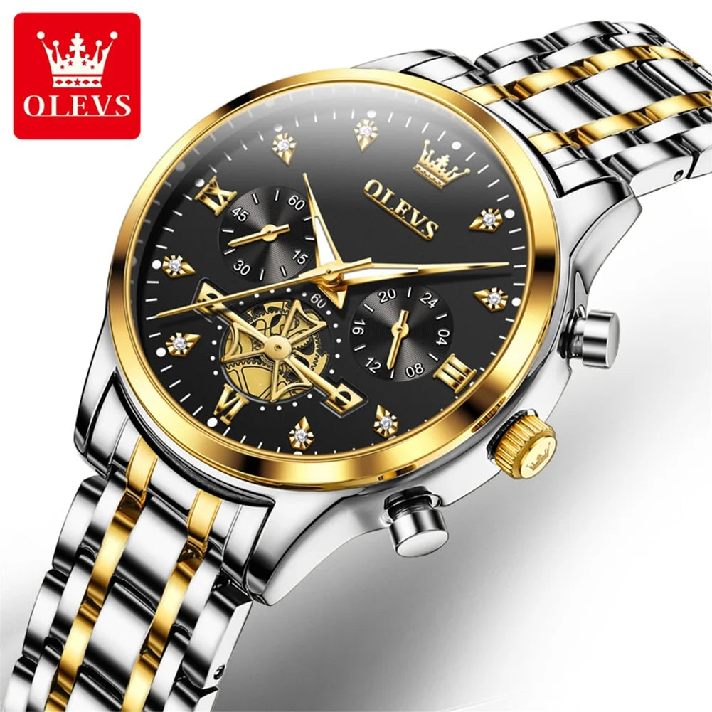OLEVS 2897 Quartz Watch for Women Flywheel Design Diamonds Elegant Stainless steel Waterproof Chronograph Women's Watches NEW
