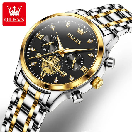 OLEVS 2897 Quartz Watch for Women Flywheel Design Diamonds Elegant Stainless steel Waterproof Chronograph Women's Watches NEW