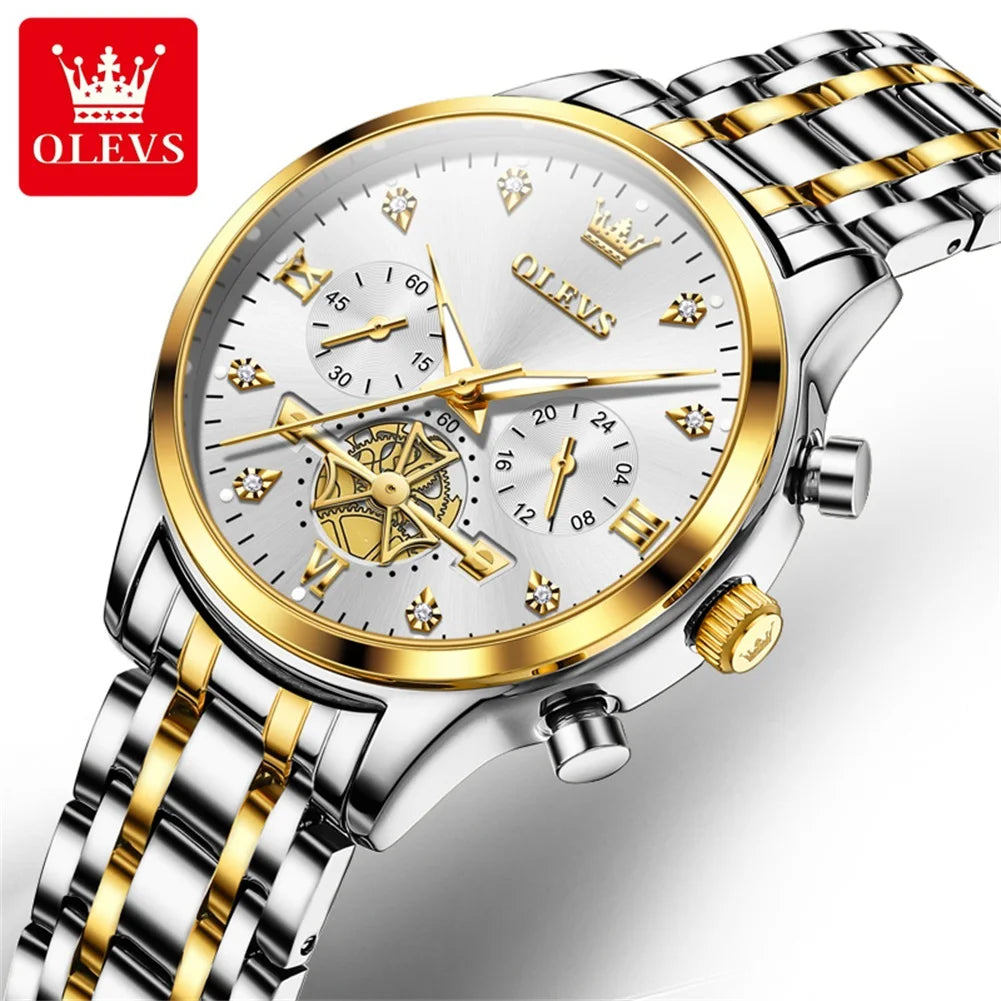 OLEVS 2897 Quartz Watch for Women Flywheel Design Diamonds Elegant Stainless steel Waterproof Chronograph Women's Watches NEW