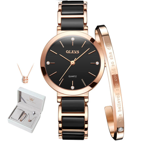 OLEVS Ceramics Watchstrap Quartz Women Watch Waterproof Luxury Brand Watch For Women Fashion Elegant Ladies Bracelet Watch 5877