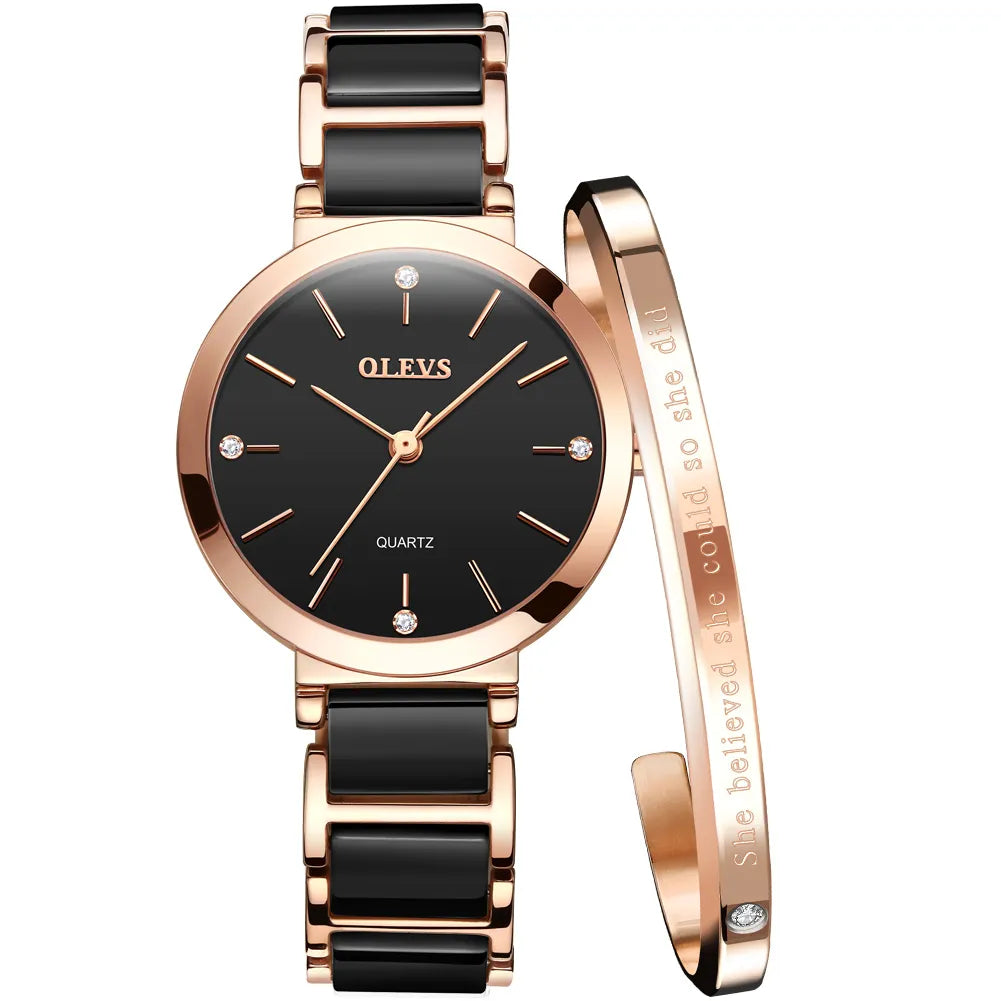 OLEVS Ceramics Watchstrap Quartz Women Watch Waterproof Luxury Brand Watch For Women Fashion Elegant Ladies Bracelet Watch 5877