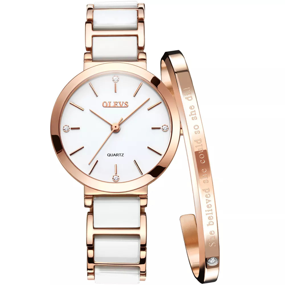 OLEVS Ceramics Watchstrap Quartz Women Watch Waterproof Luxury Brand Watch For Women Fashion Elegant Ladies Bracelet Watch 5877