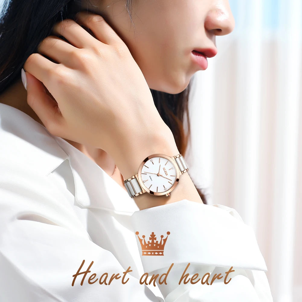 OLEVS Ceramics Watchstrap Quartz Women Watch Waterproof Luxury Brand Watch For Women Fashion Elegant Ladies Bracelet Watch 5877