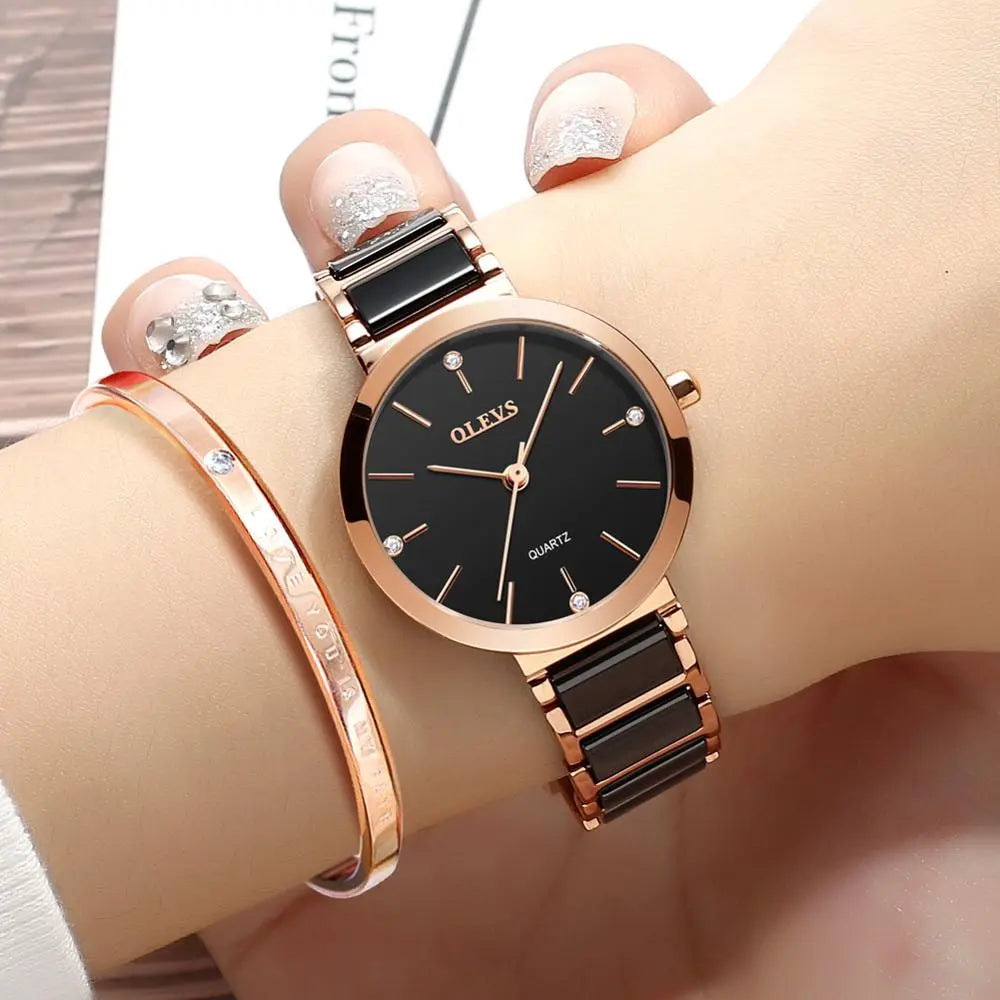 OLEVS Ceramics Watchstrap Quartz Women Watch Waterproof Luxury Brand Watch For Women Fashion Elegant Ladies Bracelet Watch 5877