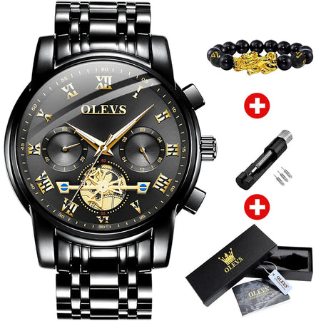 OLEVS Top Brand Men's Watches Classic Roman Scale Dial Luxury Wrist Watch for Man Original Quartz Waterproof Luminous Male reloj all black / CHINA