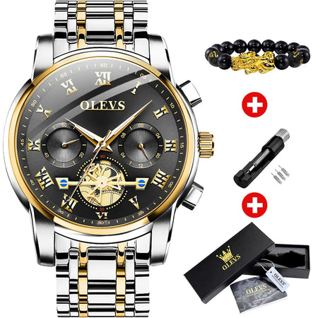 OLEVS Top Brand Men's Watches Classic Roman Scale Dial Luxury Wrist Watch for Man Original Quartz Waterproof Luminous Male reloj gold-black / CHINA