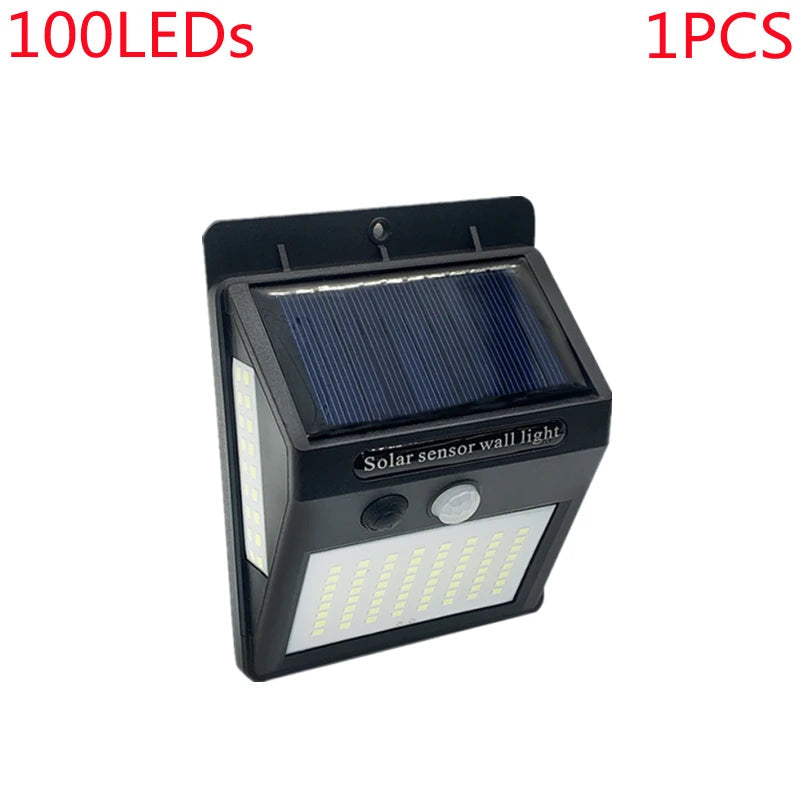 Outdoor 100 LED Solar Light Motion Sensor Waterproof Sunlight Garden Decoration Street Lights Solar Powered Lantern Wall Lamp 1Pcs 100Leds