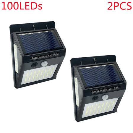 Outdoor 100 LED Solar Light Motion Sensor Waterproof Sunlight Garden Decoration Street Lights Solar Powered Lantern Wall Lamp 2Pcs 100Leds