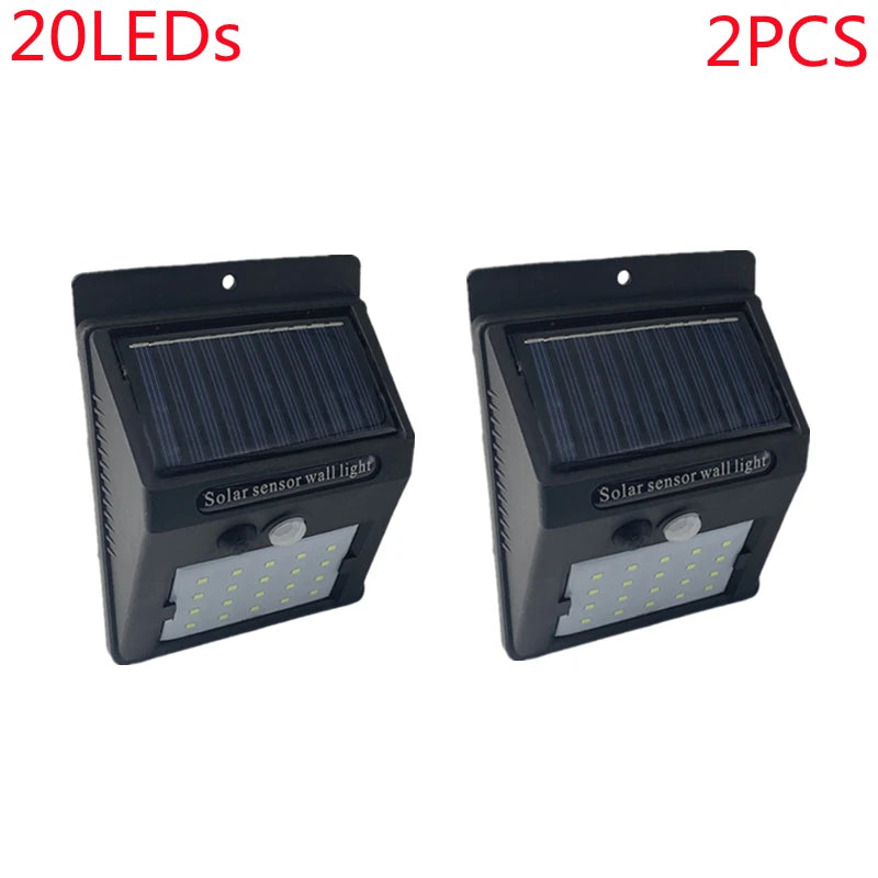 Outdoor 100 LED Solar Light Motion Sensor Waterproof Sunlight Garden Decoration Street Lights Solar Powered Lantern Wall Lamp 2Pcs 20Leds