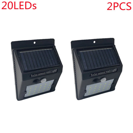 Outdoor 100 LED Solar Light Motion Sensor Waterproof Sunlight Garden Decoration Street Lights Solar Powered Lantern Wall Lamp 2Pcs 20Leds