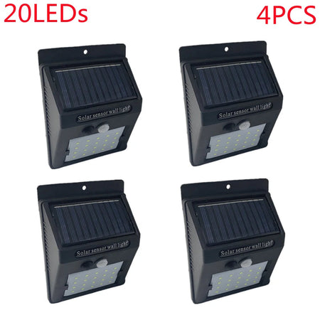 Outdoor 100 LED Solar Light Motion Sensor Waterproof Sunlight Garden Decoration Street Lights Solar Powered Lantern Wall Lamp 4Pcs 20Leds
