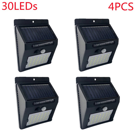 Outdoor 100 LED Solar Light Motion Sensor Waterproof Sunlight Garden Decoration Street Lights Solar Powered Lantern Wall Lamp 4Pcs 30Leds