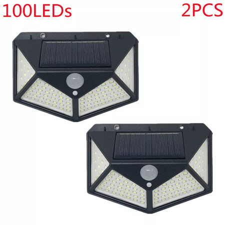 Outdoor 100 LED Solar Light Motion Sensor Waterproof Sunlight Garden Decoration Street Lights Solar Powered Lantern Wall Lamp Black 100LED 2Pcs