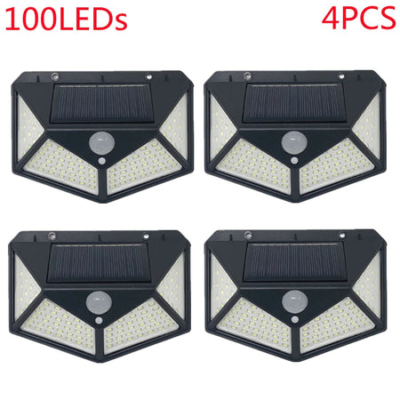 Outdoor 100 LED Solar Light Motion Sensor Waterproof Sunlight Garden Decoration Street Lights Solar Powered Lantern Wall Lamp Black 100LED 4Pcs