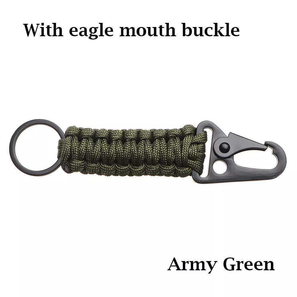 Outdoor Keychain Ring Camping Carabiner Military Paracord Cord Rope Camping Survival Kit Emergency Knot Bottle Opener Tools Army Green