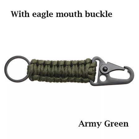 Outdoor Keychain Ring Camping Carabiner Military Paracord Cord Rope Camping Survival Kit Emergency Knot Bottle Opener Tools Army Green
