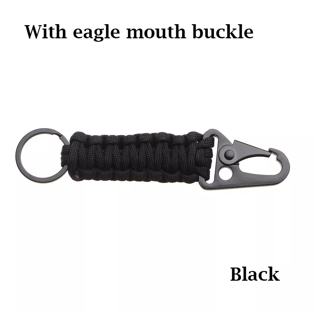 Outdoor Keychain Ring Camping Carabiner Military Paracord Cord Rope Camping Survival Kit Emergency Knot Bottle Opener Tools Black