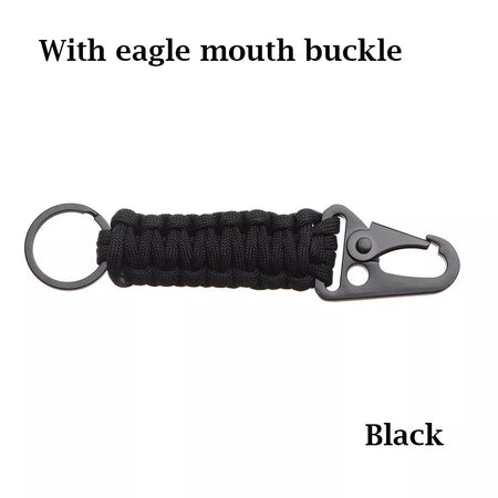 Outdoor Keychain Ring Camping Carabiner Military Paracord Cord Rope Camping Survival Kit Emergency Knot Bottle Opener Tools Black