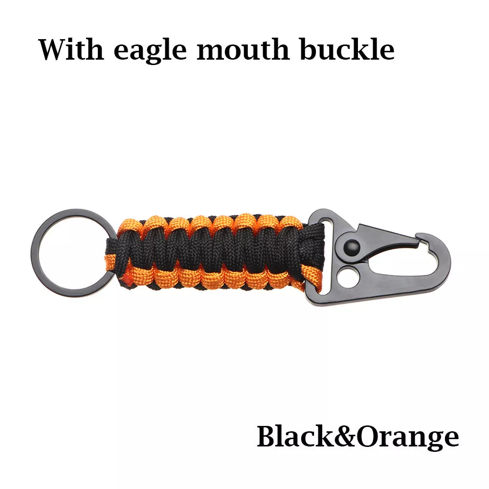 Outdoor Keychain Ring Camping Carabiner Military Paracord Cord Rope Camping Survival Kit Emergency Knot Bottle Opener Tools Black and Orange