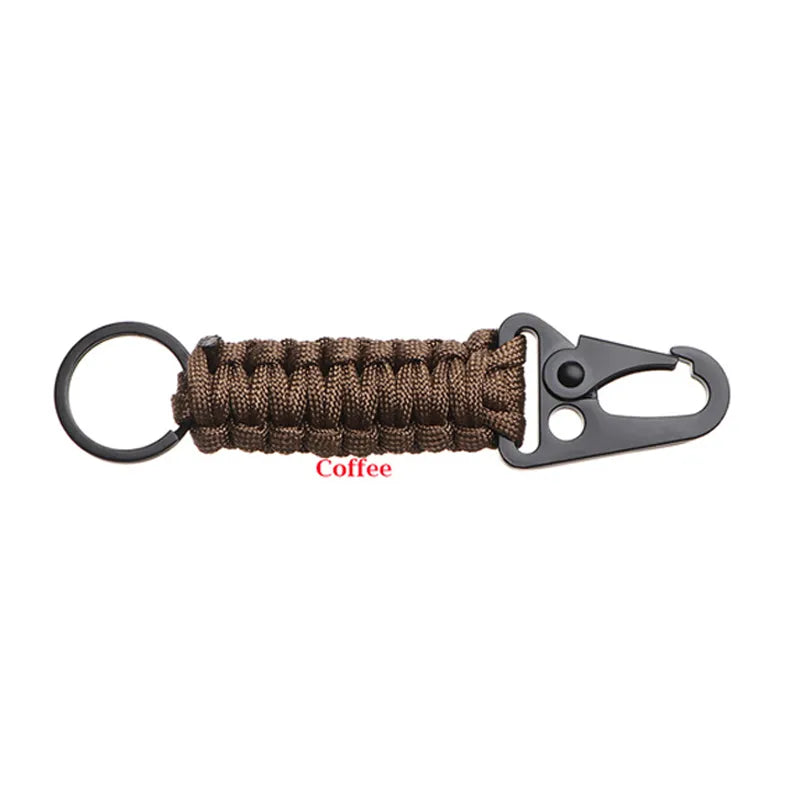 Outdoor Keychain Ring Camping Carabiner Military Paracord Cord Rope Camping Survival Kit Emergency Knot Bottle Opener Tools Coffee