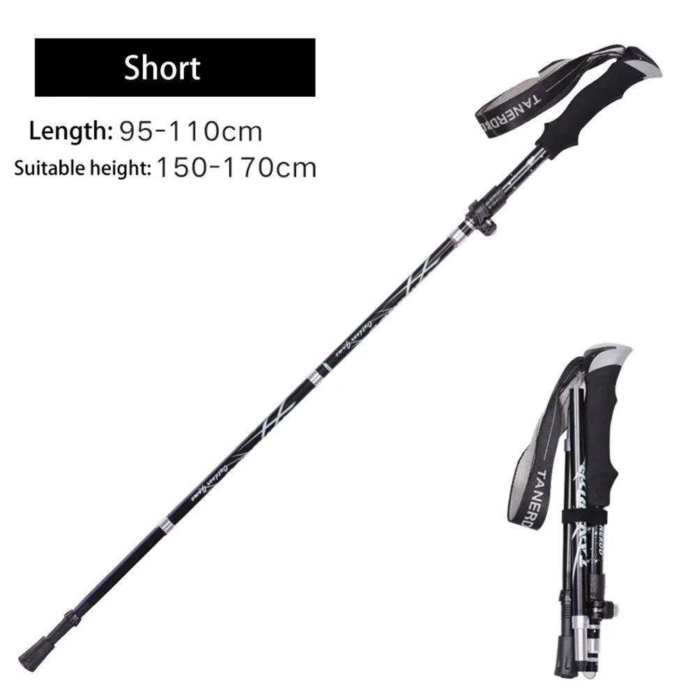 Outdoor Portable Collapsible Ultralight Trekking Poles Folding Walking Hiking Adjustable Mountain Camping Walking Sticks Carbon