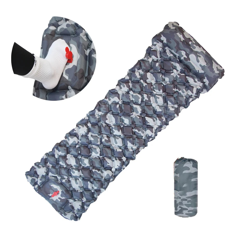 Outdoor Sleeping Pad Camping Inflatable Mattress with Pillows Travel Mat Folding Bed Ultralight Air Cushion Hiking Trekking